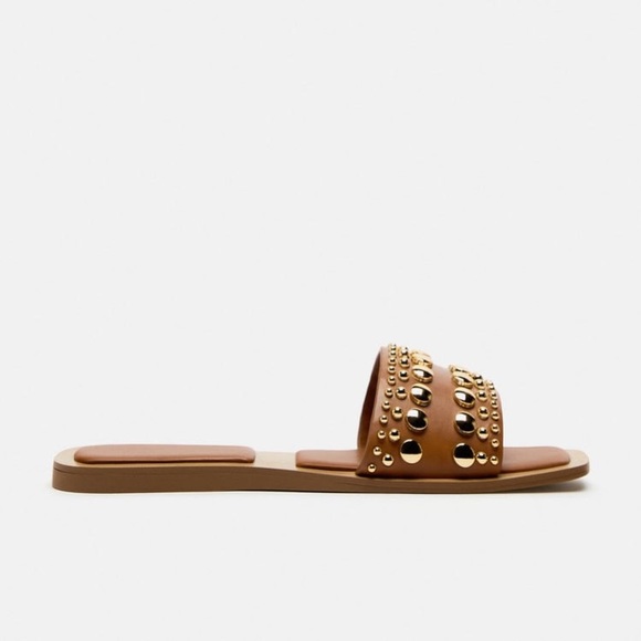ZARA STUDDED FLAT SANDALS - Picture 2 of 9